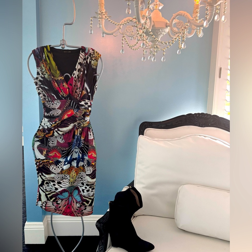 ROBERTO CAVALLI butterfly print stretch bodycon dress IT42
